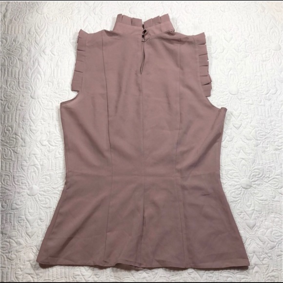 Elfberg taupe blouse w/ ruffle neck & sleeve hem - Picture 3 of 4